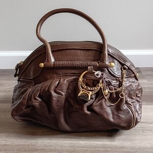 Juicy Couture Vintage Y2K Brown Leather Chunky Gold Ring Charm Chain Handbag